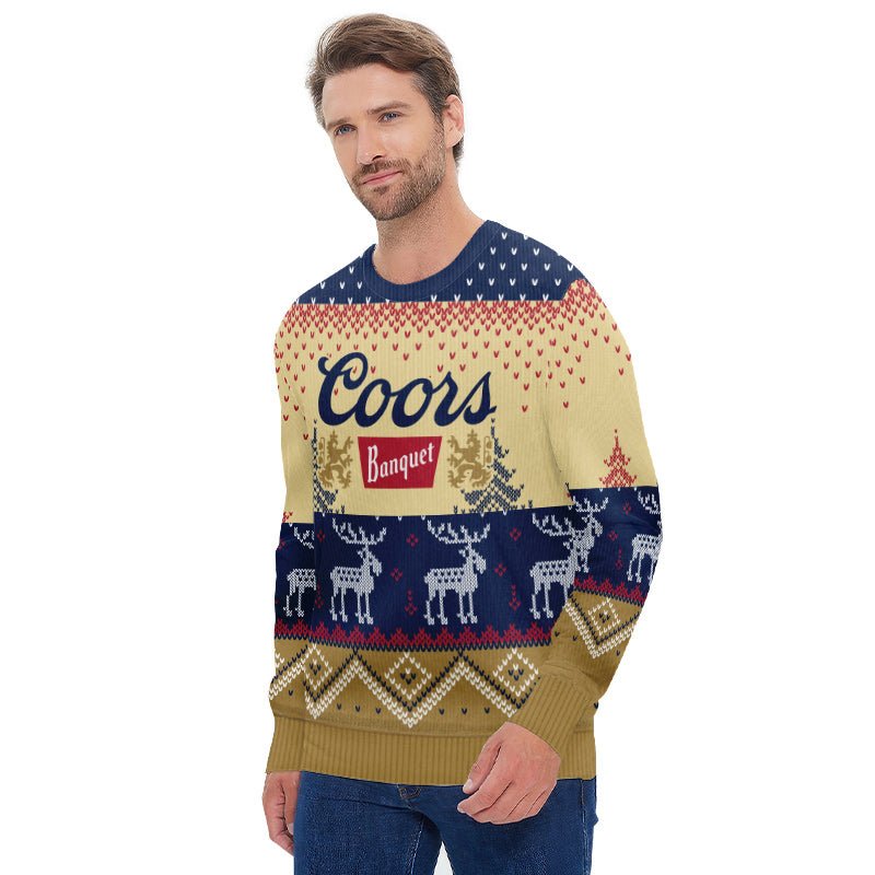 Personalized Coors Banquet Winter Reindeer Ugly Sweater - Flexiquor.com