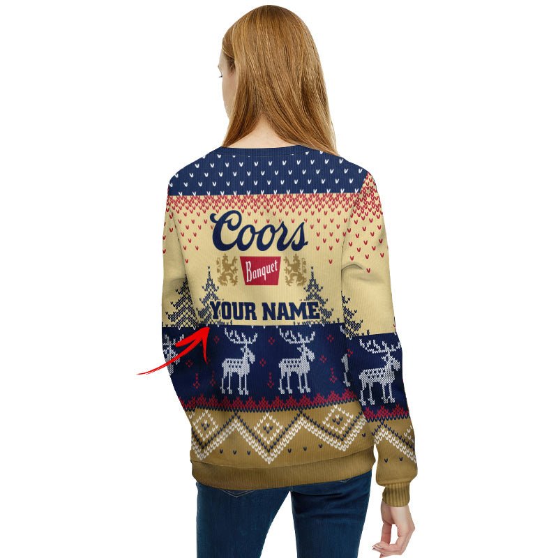 Personalized Coors Banquet Winter Reindeer Ugly Sweater - Flexiquor.com