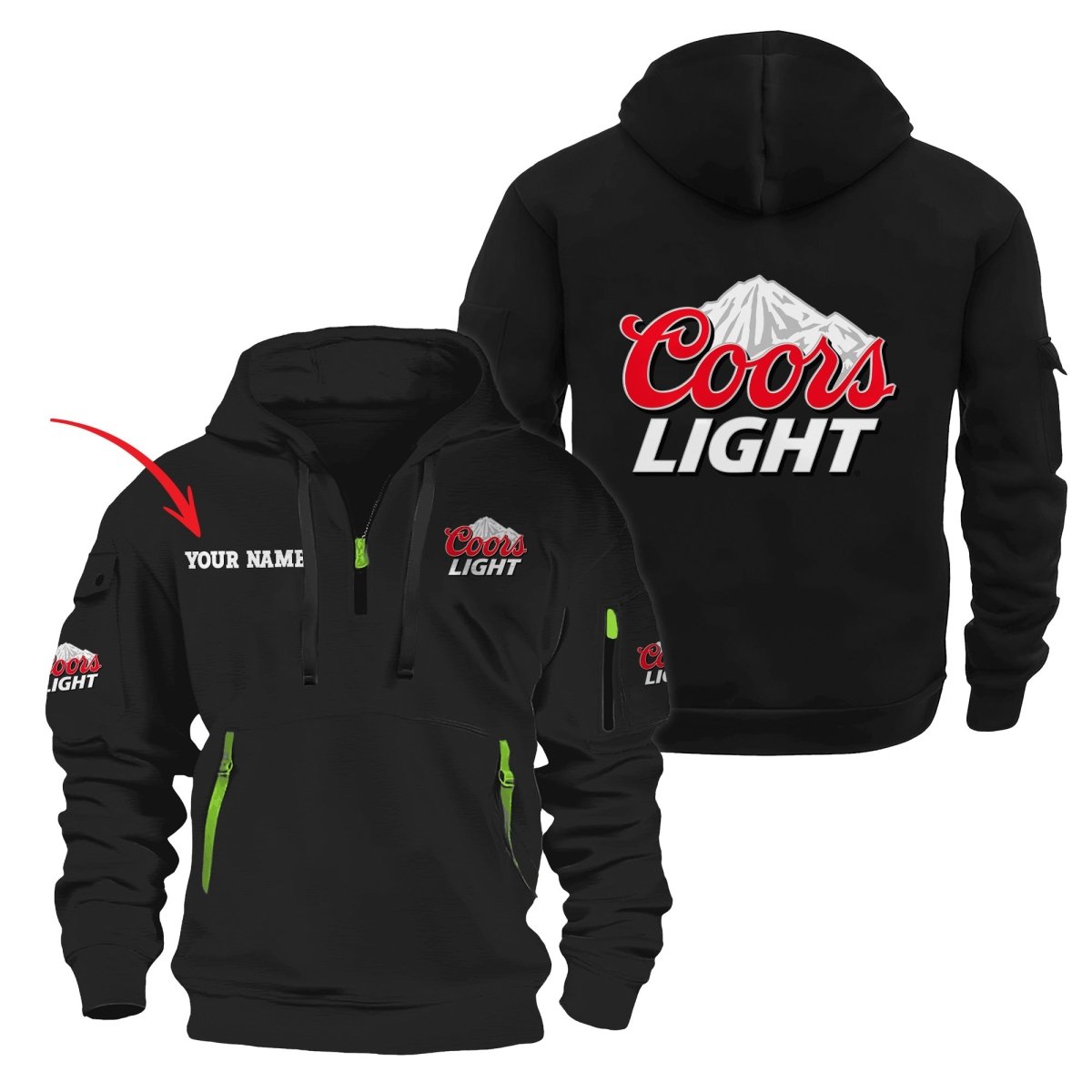 Personalized Coors Light Half Zip Hooded Sweatshirt - Flexiquor.com