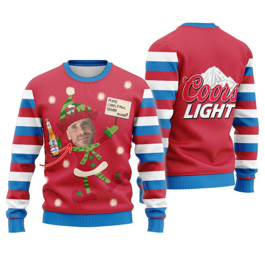 Personalized Coors Light Make Christmas Drunk Again Ugly Sweater - Flexiquor.com