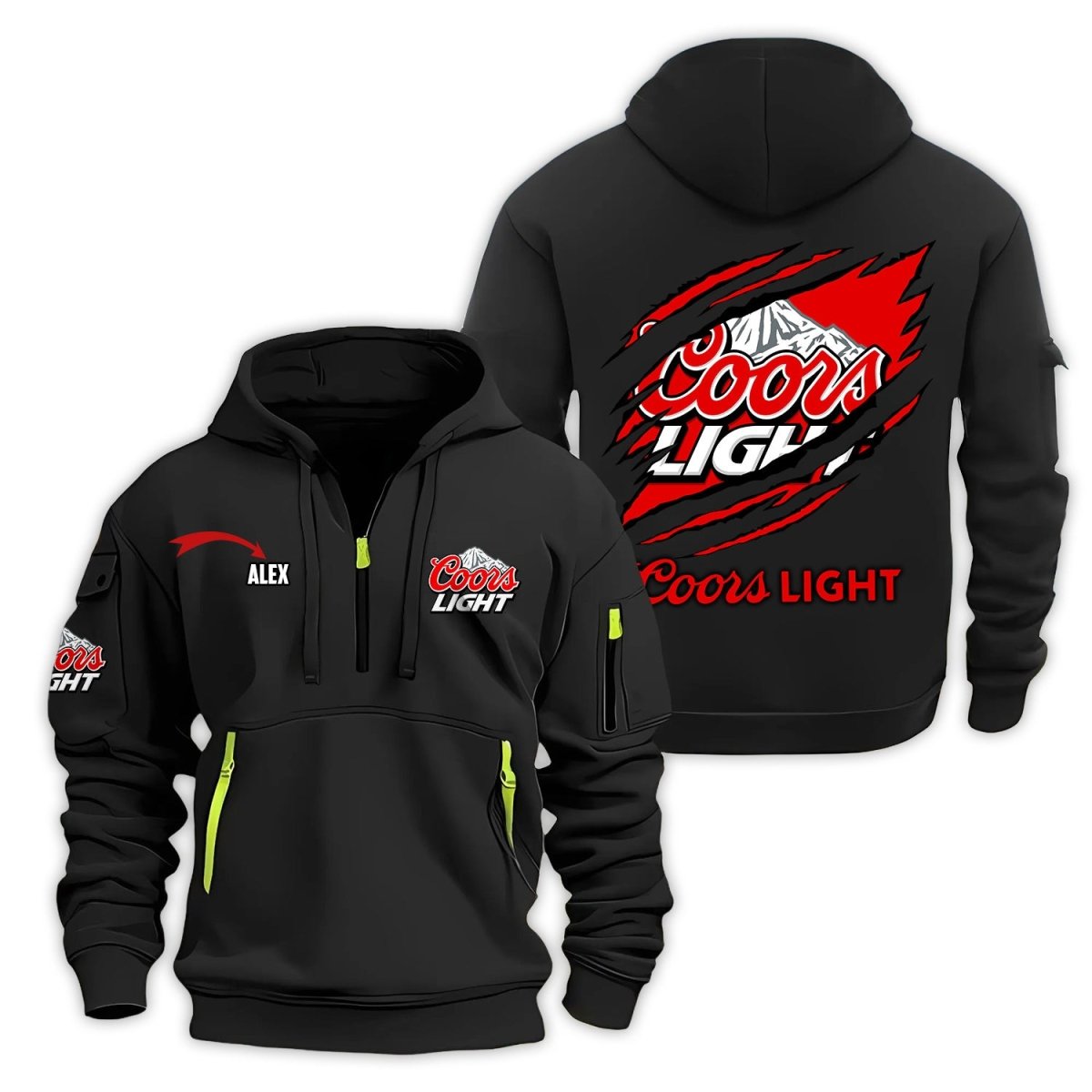 Personalized Coors Light Monster Scratches Half Zip Hooded Sweatshirt - Flexiquor.com