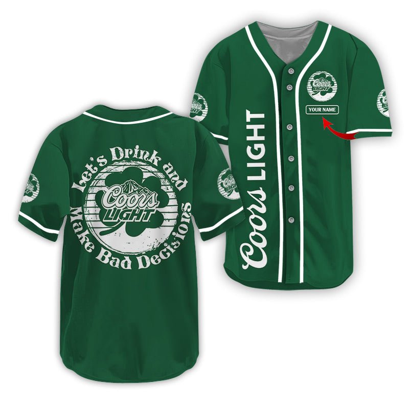 Personalized Coors Light St Patrick's Day Baseball Jersey - Flexiquor.com