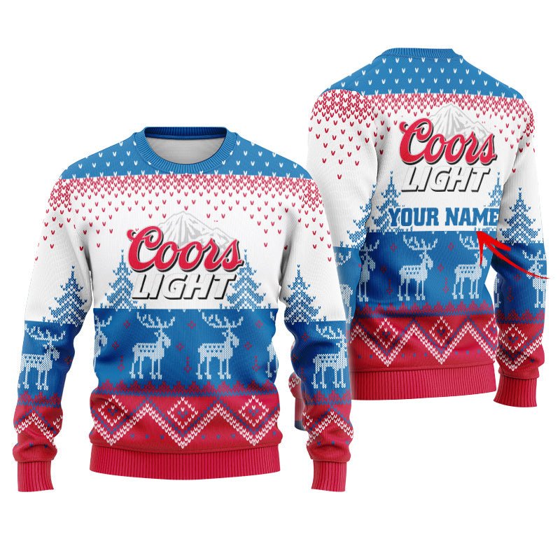 Personalized Coors Light Winter Reindeer Ugly Sweater - Flexiquor.com