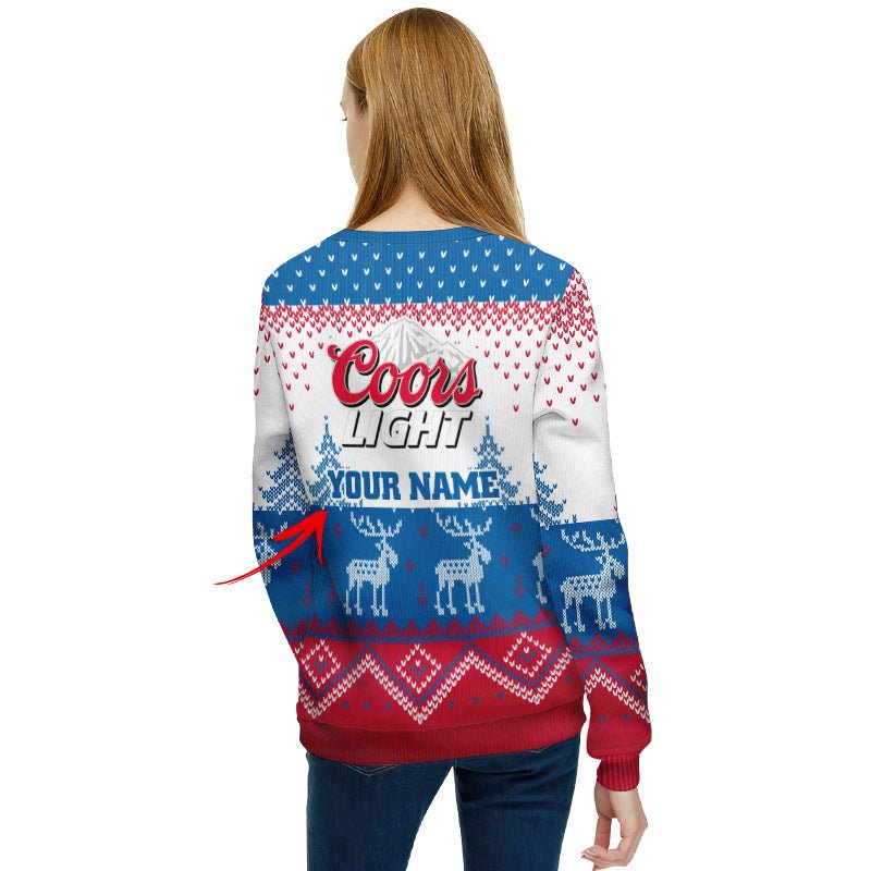 Personalized Coors Light Winter Reindeer Ugly Sweater - Flexiquor.com