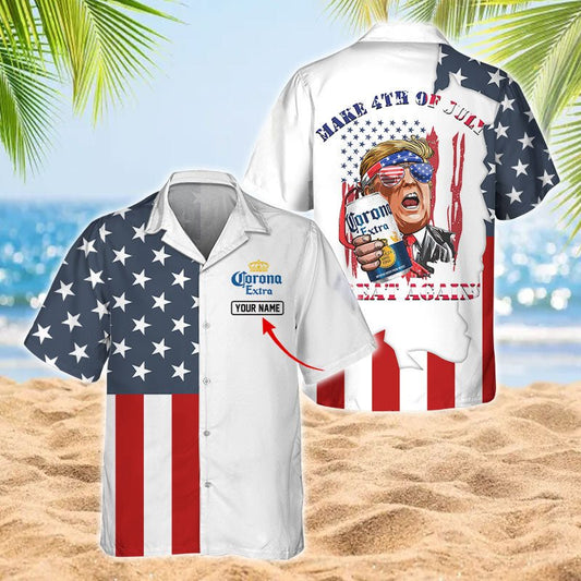 Personalized Corona Extra Donal Trump Independence Day Hawaiian Shirt - Flexiquor.com