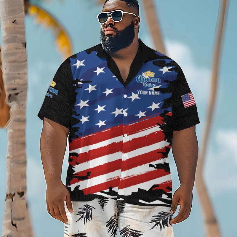 Personalized Corona Extra Freedom Eagle Men's Plus Size Hawaiian Shirt - Flexiquor.com