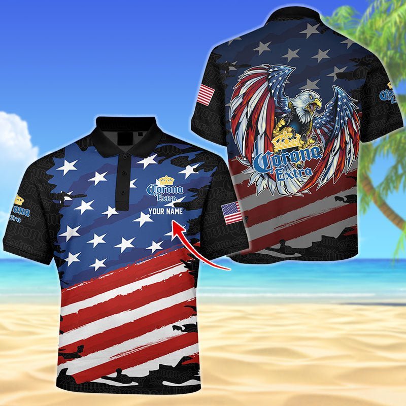 Personalized Corona Extra Freedom Eagle Polo Shirt - Flexiquor.com