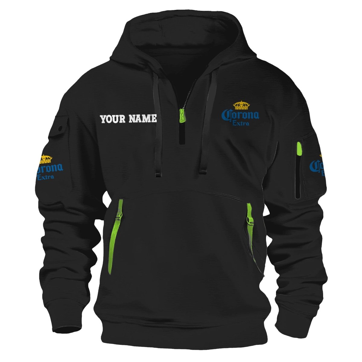 Personalized Corona Extra Half Zip Hooded Sweatshirt - Flexiquor.com