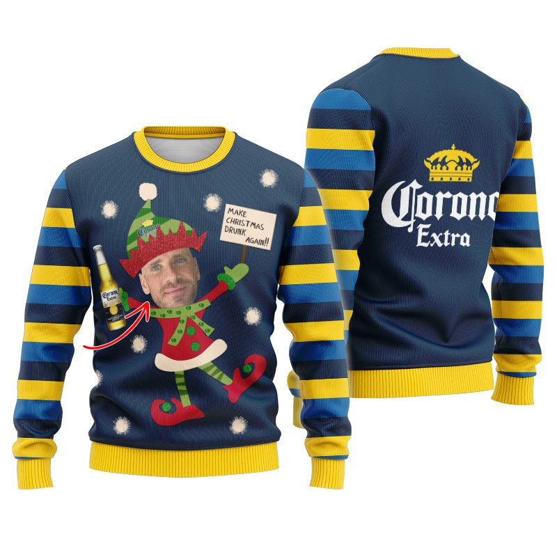 Personalized Corona Extra Make Christmas Drunk Again Ugly Sweater - Flexiquor.com