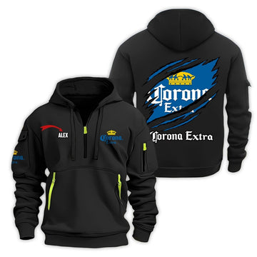 Personalized Corona Extra Monster Scratches Half Zip Hooded Sweatshirt - Flexiquor.com