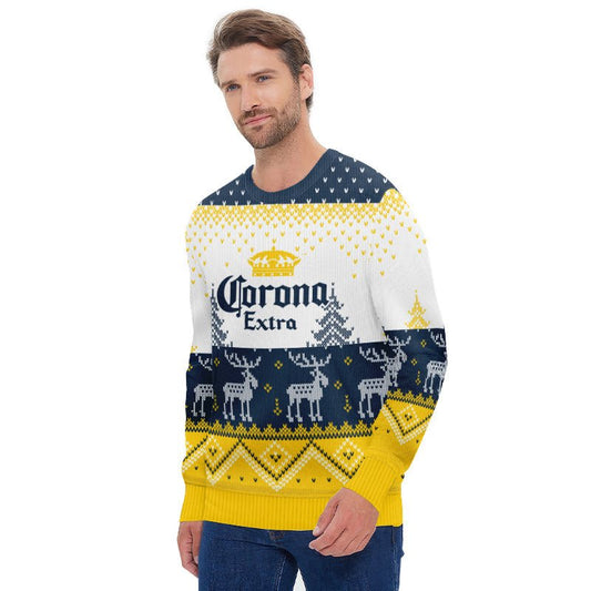 Personalized Corona Extra Winter Reindeer Ugly Sweater - Flexiquor.com