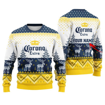 Personalized Corona Extra Winter Reindeer Ugly Sweater - Flexiquor.com