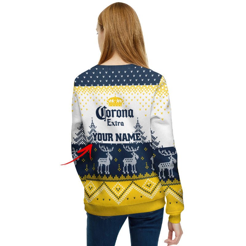 Personalized Corona Extra Winter Reindeer Ugly Sweater - Flexiquor.com