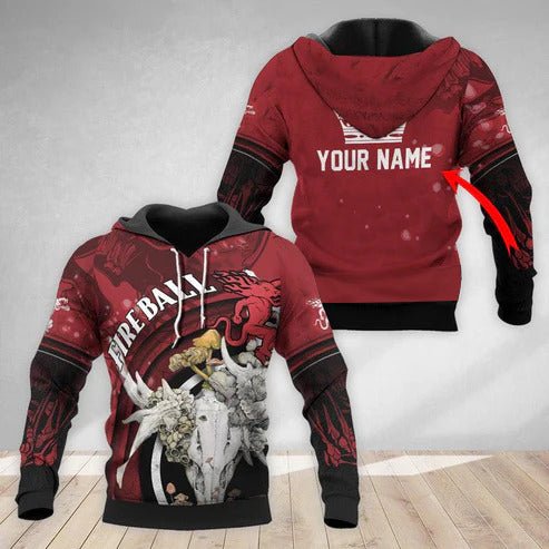 Personalized Fireball Deer Skull With Mushrooms Hoodie & Zip Hoodie - Flexiquor.com