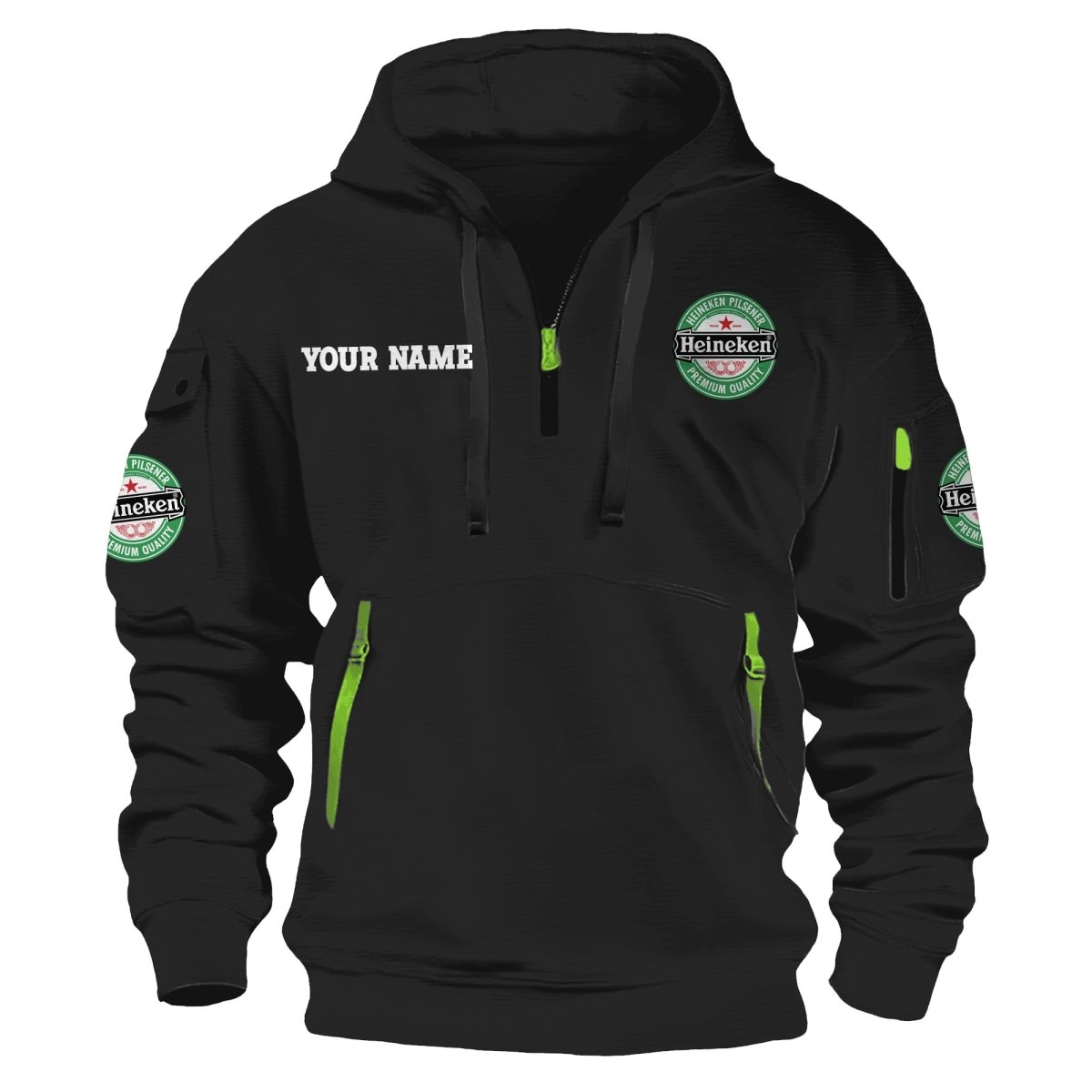 Personalized Heineken Half Zip Hooded Sweatshirt - Flexiquor.com