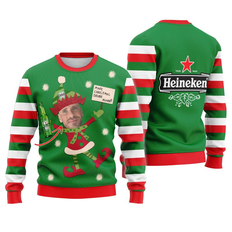Personalized Heineken Make Christmas Drunk Again Ugly Sweater - Flexiquor.com