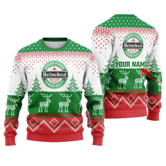 Personalized Heineken Winter Reindeer Ugly Sweater - Flexiquor.com