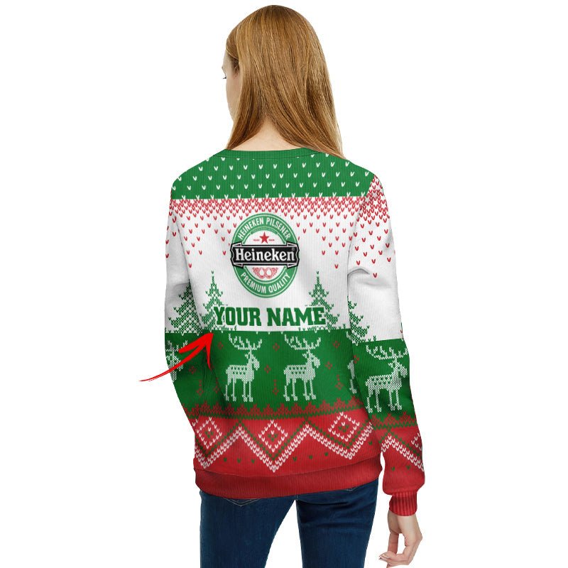 Personalized Heineken Winter Reindeer Ugly Sweater - Flexiquor.com