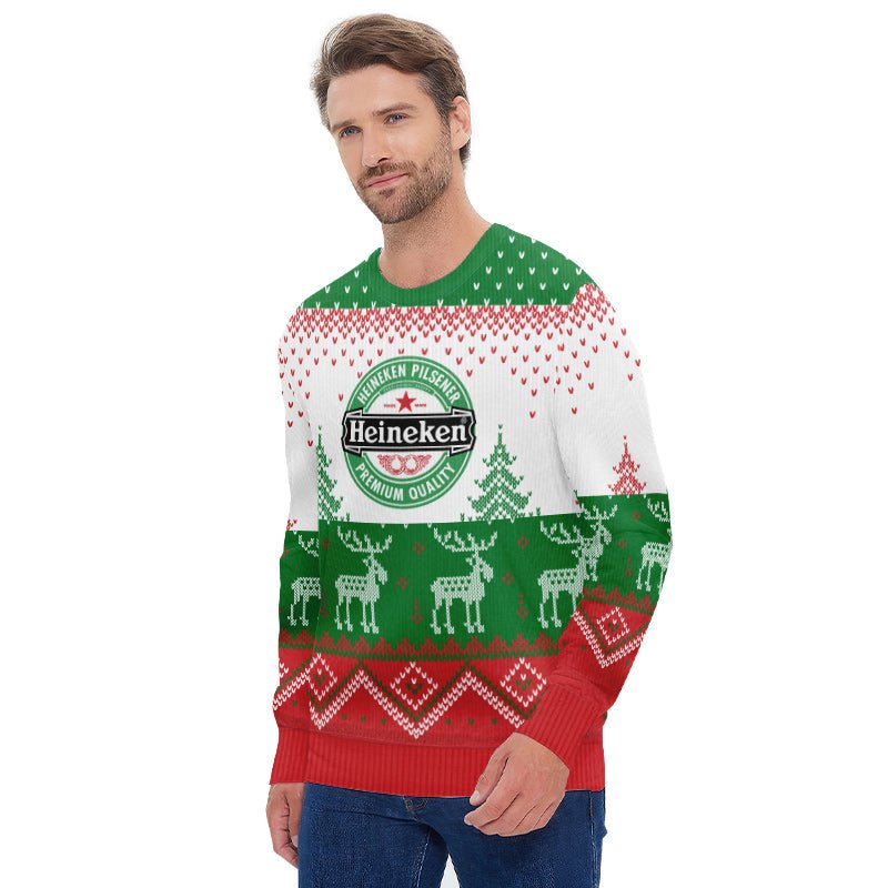 Personalized Heineken Winter Reindeer Ugly Sweater - Flexiquor.com