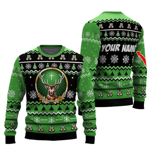 Personalized Jagermeister Pine Tree Snowing Christmas Ugly Sweater - Flexiquor.com