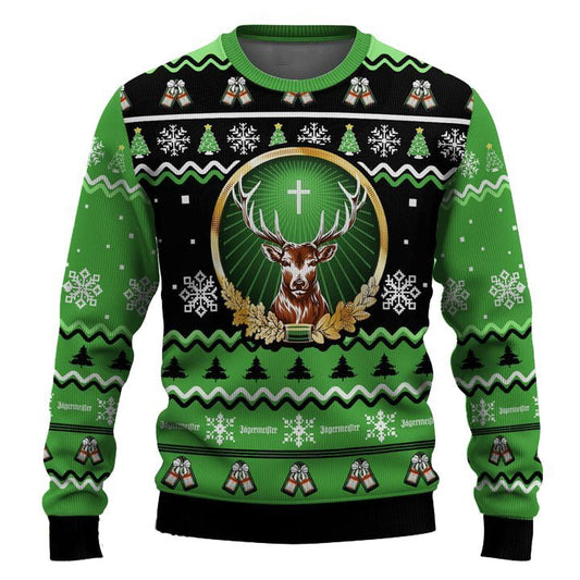 Personalized Jagermeister Pine Tree Snowing Christmas Ugly Sweater - Flexiquor.com