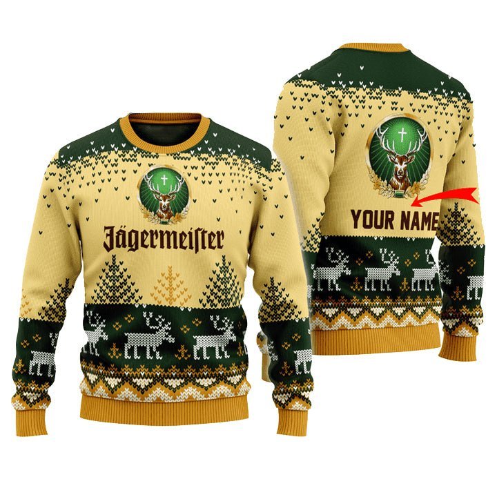 Personalized Jagermeister Reindeer Christmas Ugly Sweater - Flexiquor.com