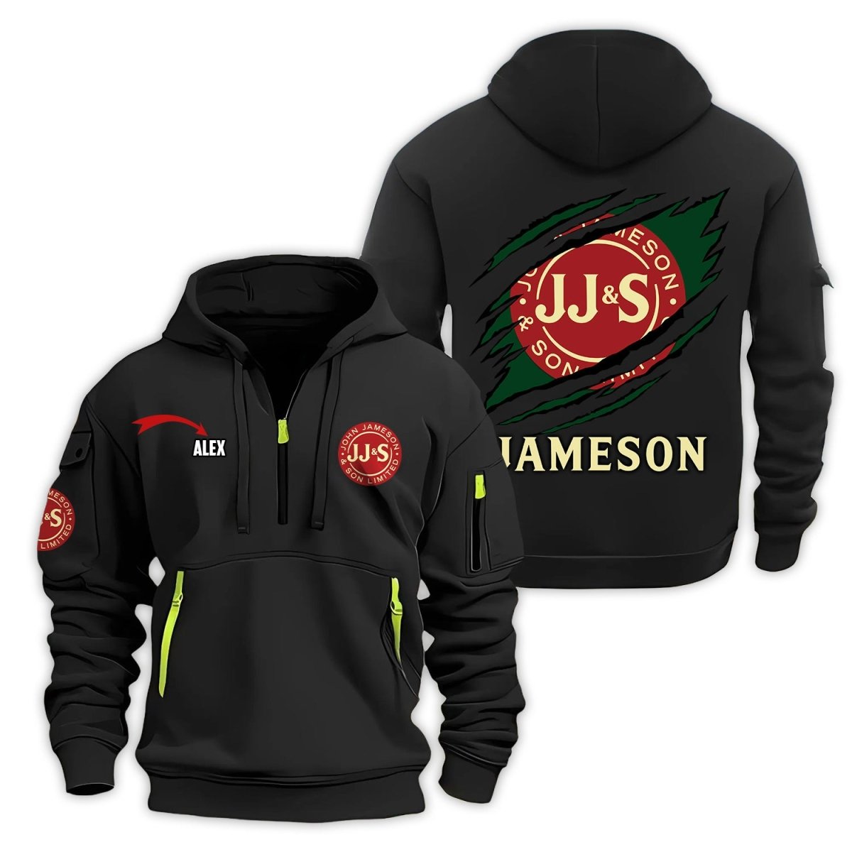 Personalized Jameson Monster Scratches Half Zip Hooded Sweatshirt - Flexiquor.com