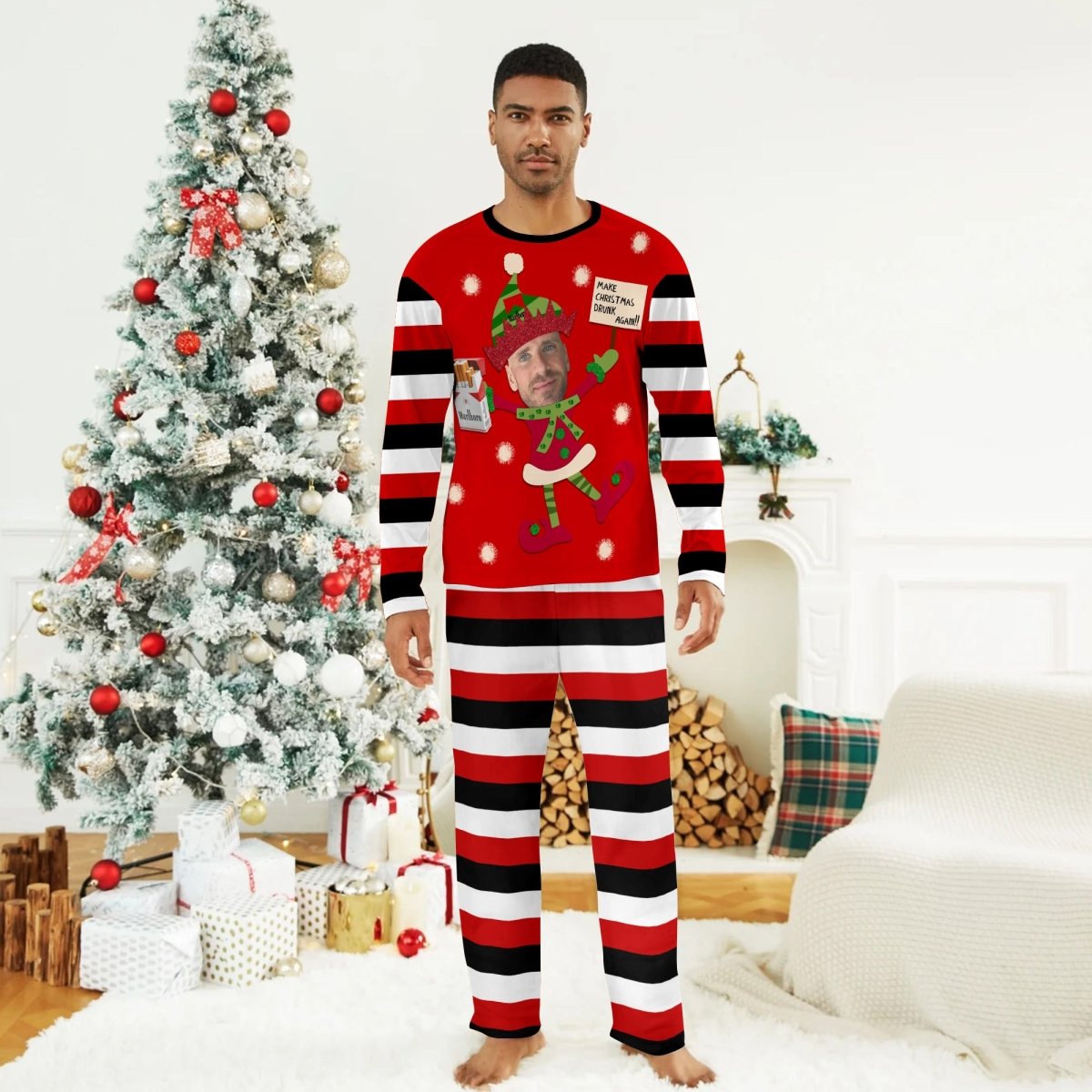 Personalized Face Marlboro Make Christmas Drink Again Family Pajamas Set - Flexiquor.com