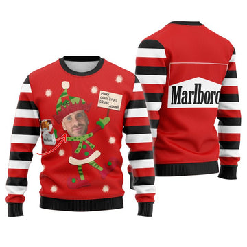 Personalized Marlboro Make Christmas Drunk Again Ugly Sweater - Flexiquor.com