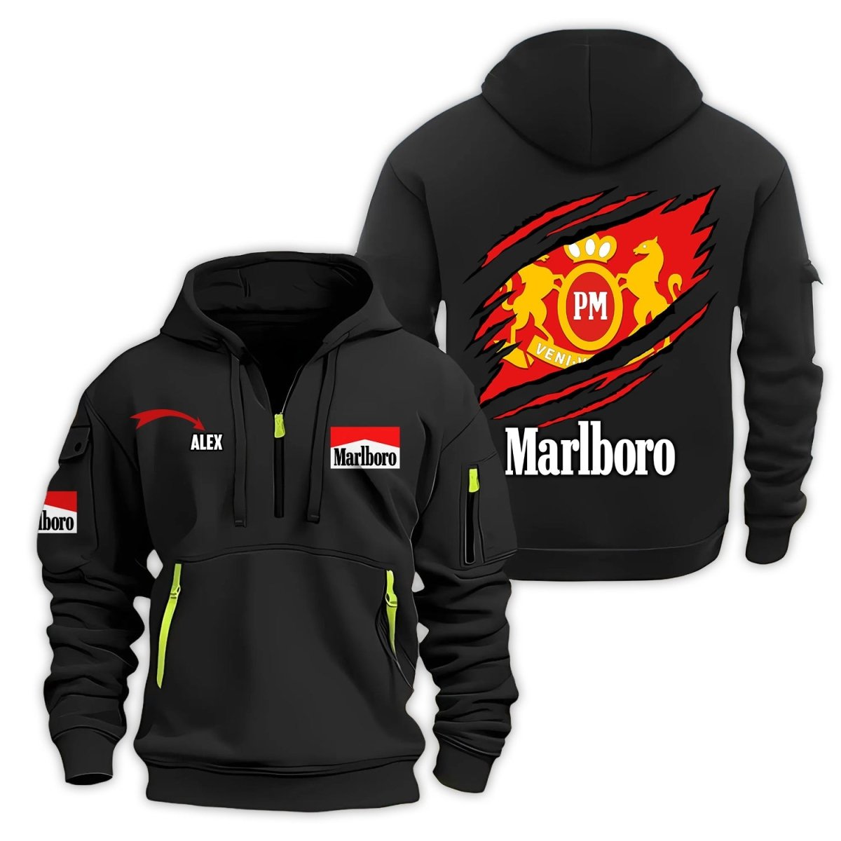 Personalized Marlboro Monster Scratches Half Zip Hooded Sweatshirt - Flexiquor.com