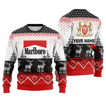 Personalized Marlboro Winter Reindeer Ugly Sweater - Flexiquor.com