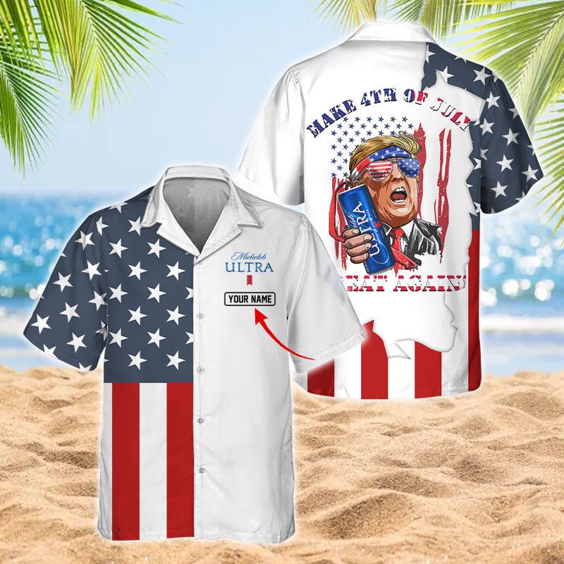 Personalized Michelob Ultra Donal Trump Independence Day Hawaiian Shirt - Flexiquor.com