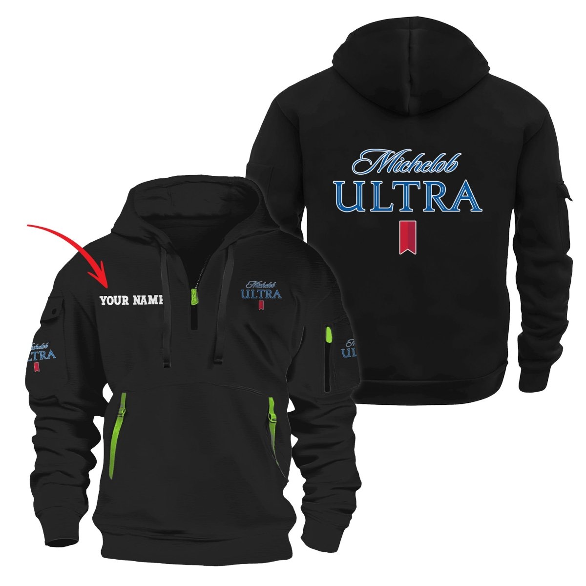 Personalized Michelob Ultra Half Zip Hooded Sweatshirt - Flexiquor.com