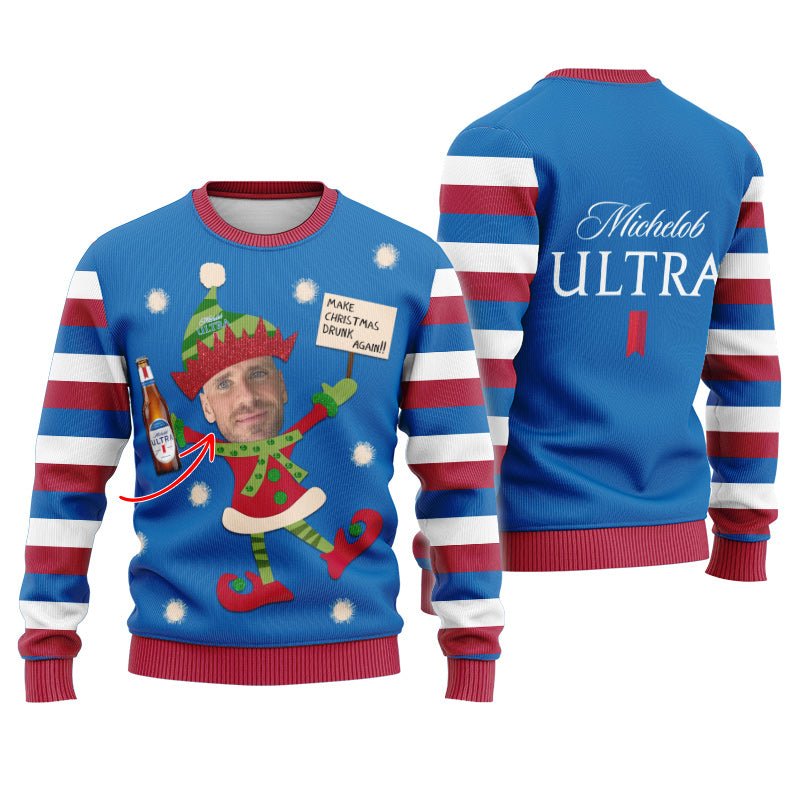 Personalized Michelob Ultra Make Christmas Drunk Again Ugly Sweater - Flexiquor.com