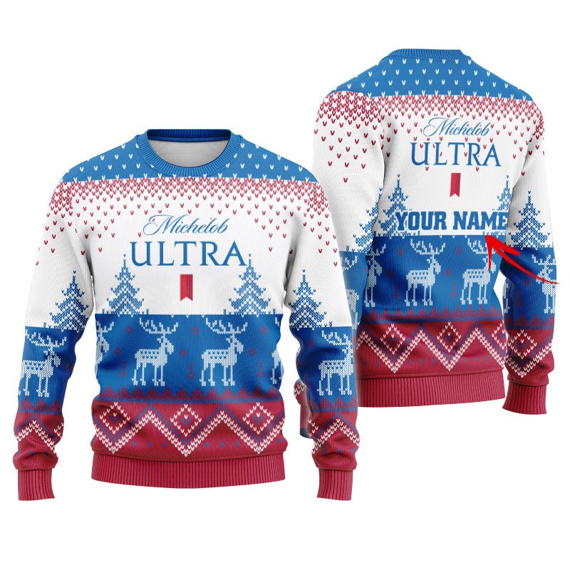 Personalized Michelob Ultra Winter Reindeer Ugly Sweater - Flexiquor.com