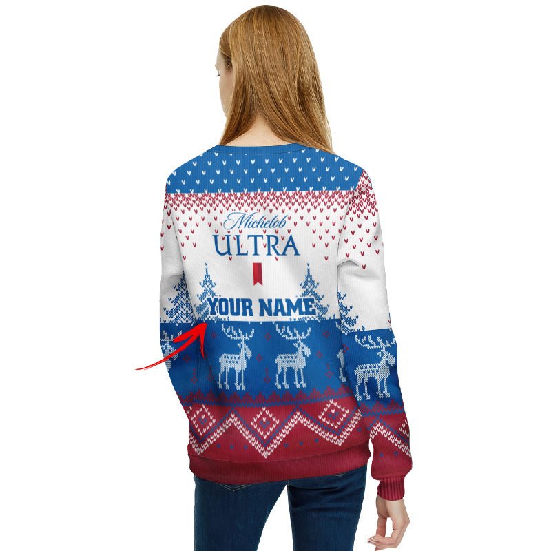 Personalized Michelob Ultra Winter Reindeer Ugly Sweater - Flexiquor.com