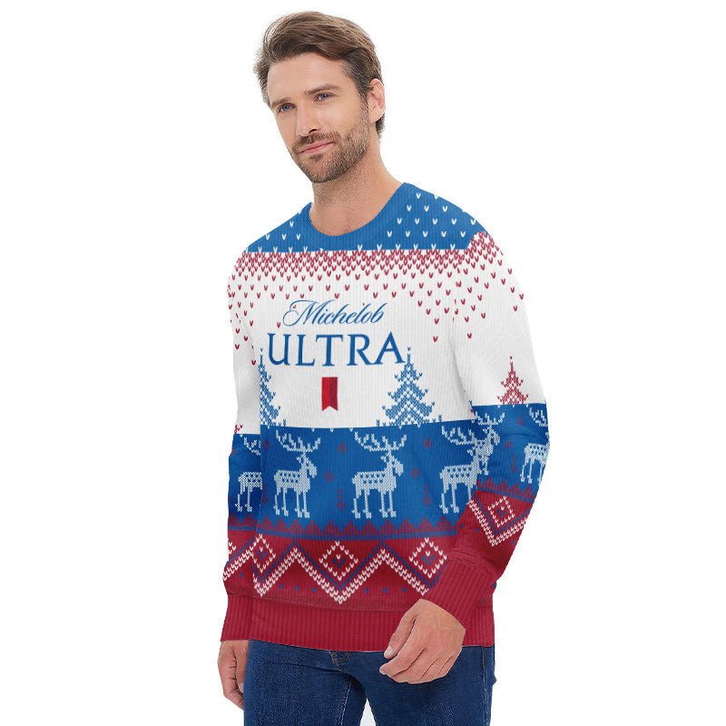 Personalized Michelob Ultra Winter Reindeer Ugly Sweater - Flexiquor.com