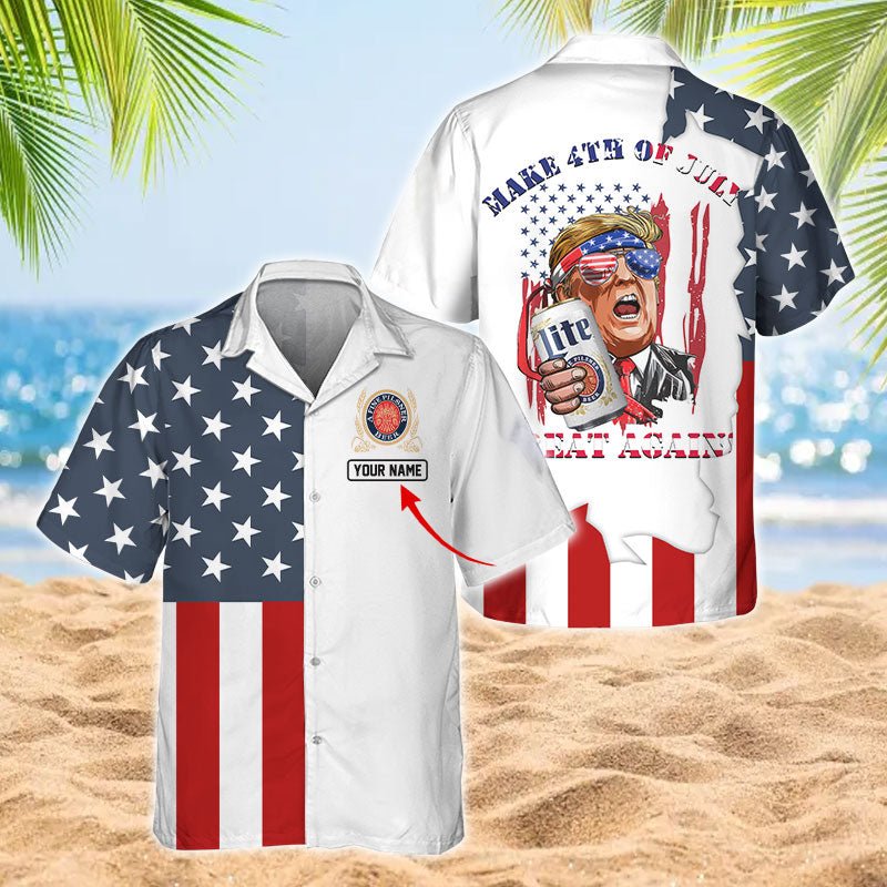 Personalized Miller Lite Donal Trump Independence Day Hawaiian Shirt - Flexiquor.com