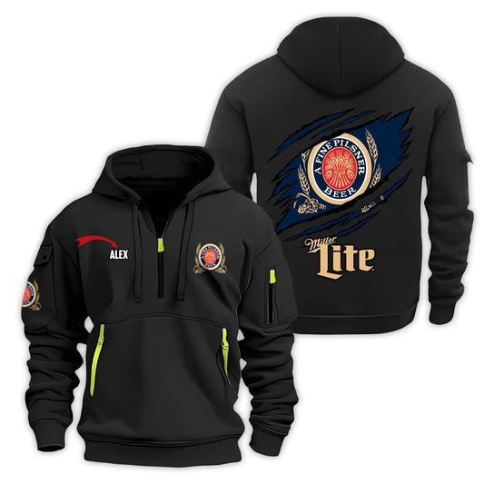 Personalized Miller Lite Monster Scratches Half Zip Hooded Sweatshirt - Flexiquor.com