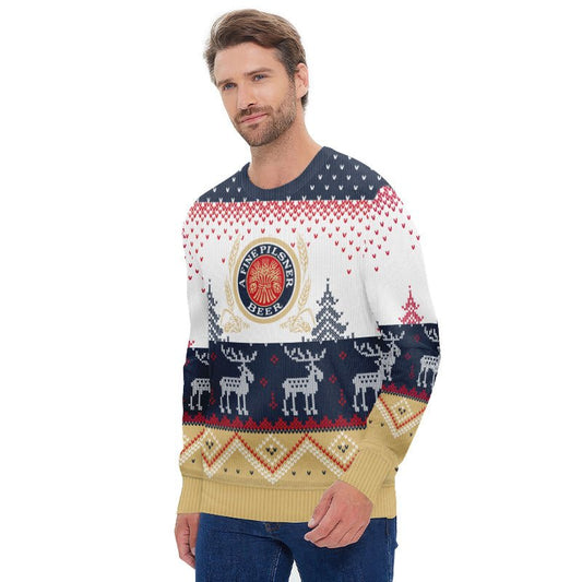 Personalized Miller Lite Winter Reindeer Ugly Sweater - Flexiquor.com