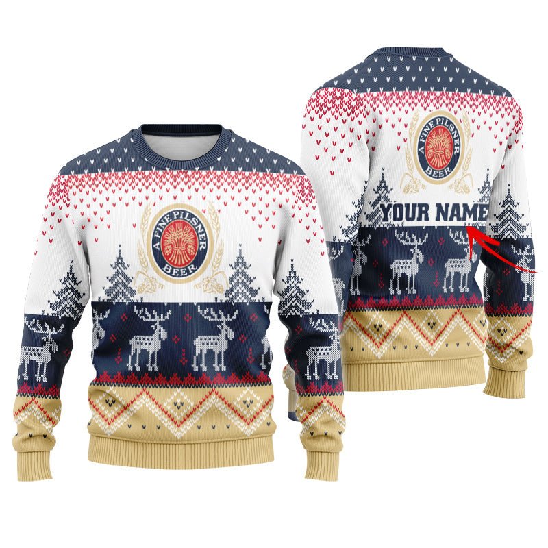 Personalized Miller Lite Winter Reindeer Ugly Sweater - Flexiquor.com