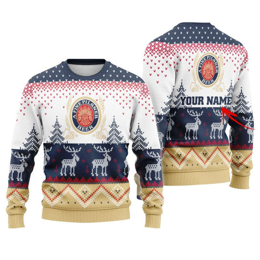 Personalized Miller Lite Winter Reindeer Ugly Sweater - Flexiquor.com