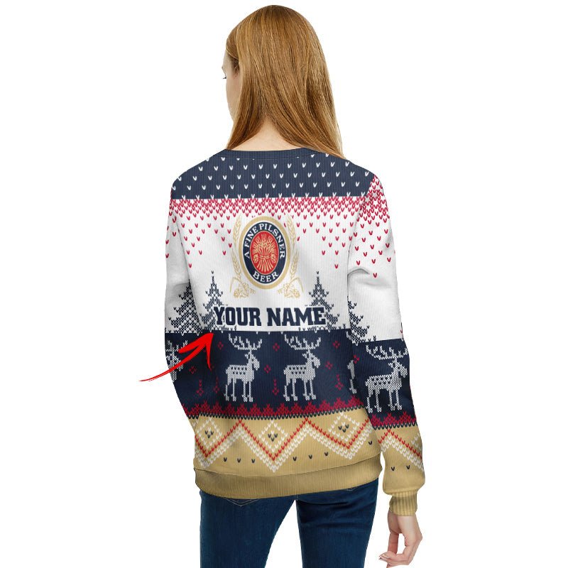 Personalized Miller Lite Winter Reindeer Ugly Sweater - Flexiquor.com