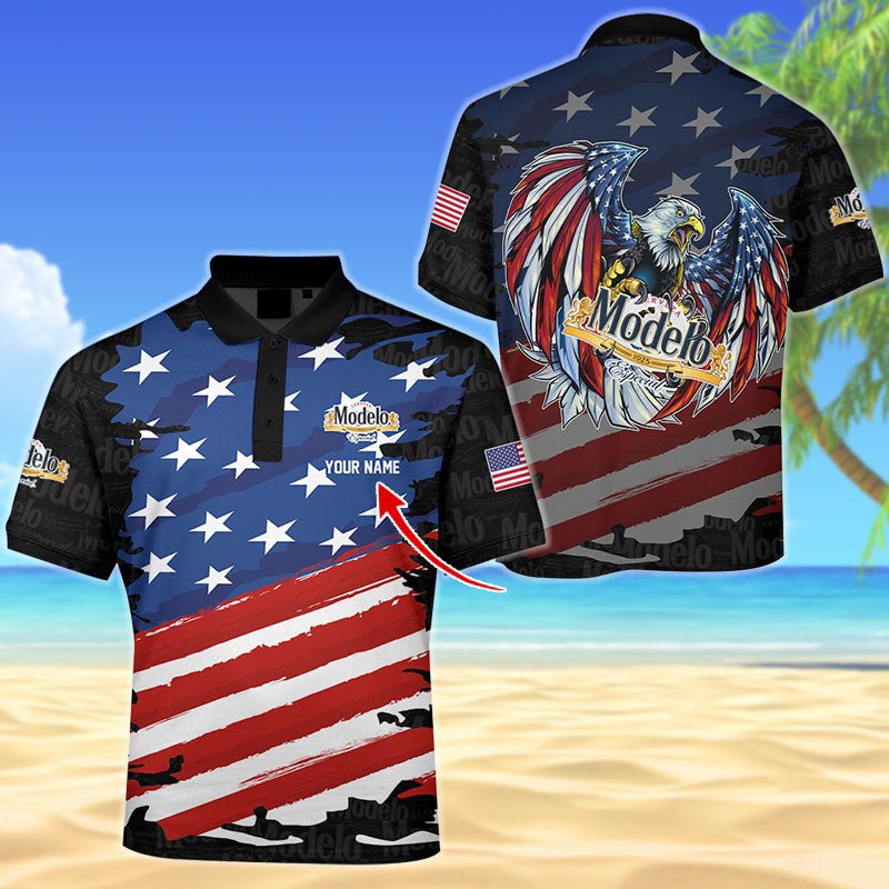 Personalized Modelo Freedom Eagle Men's Plus Size Polo Shirt - Flexiquor.com