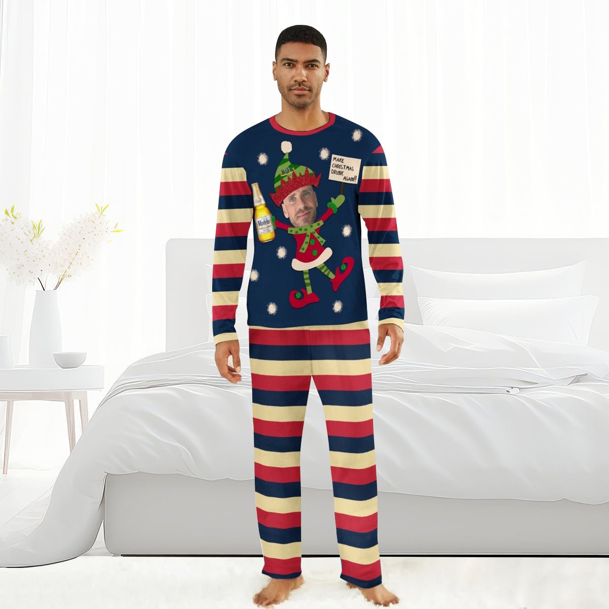Personalized Face Modelo Make Christmas Drink Again Family Pajamas Set - Flexiquor.com