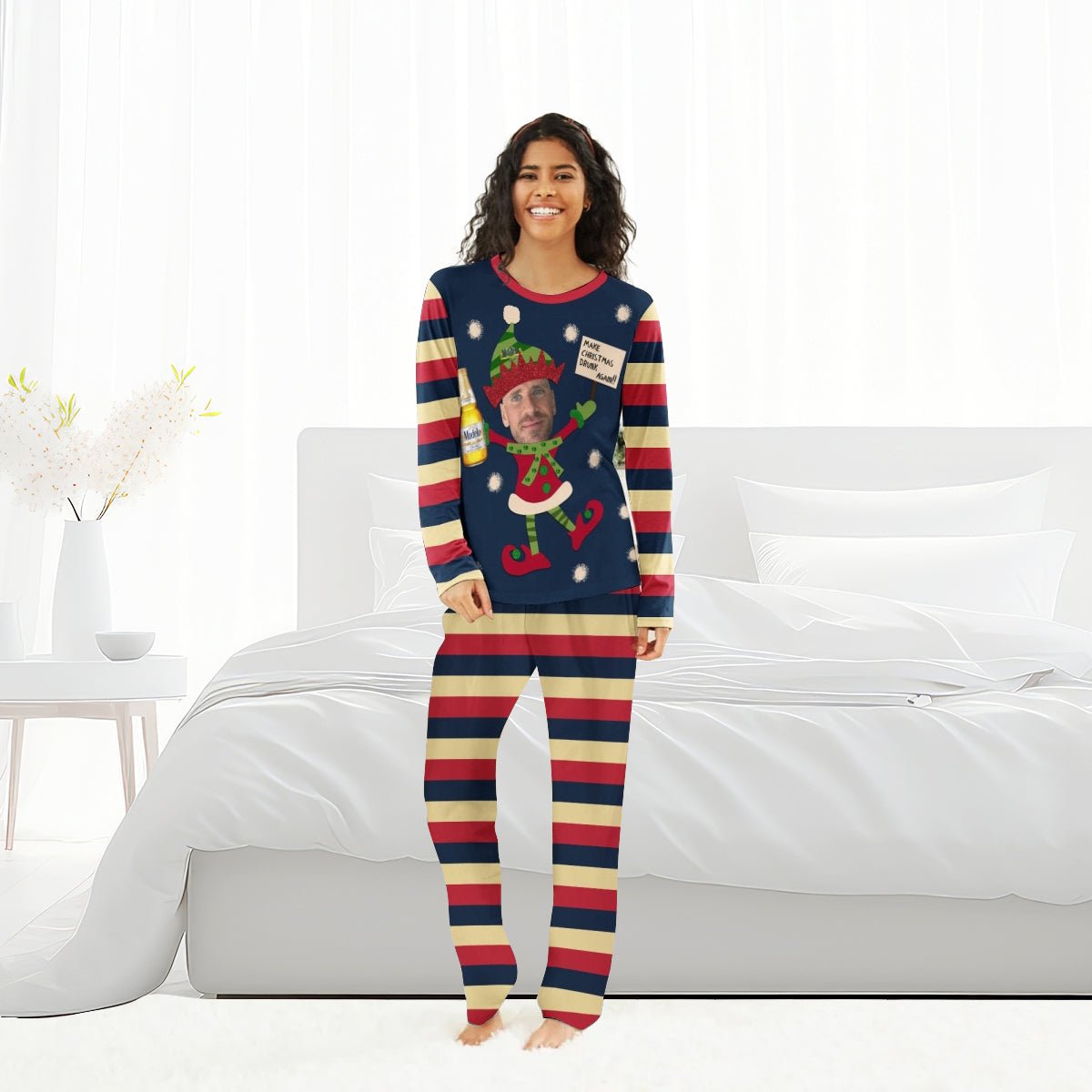 Personalized Face Modelo Make Christmas Drink Again Family Pajamas Set - Flexiquor.com