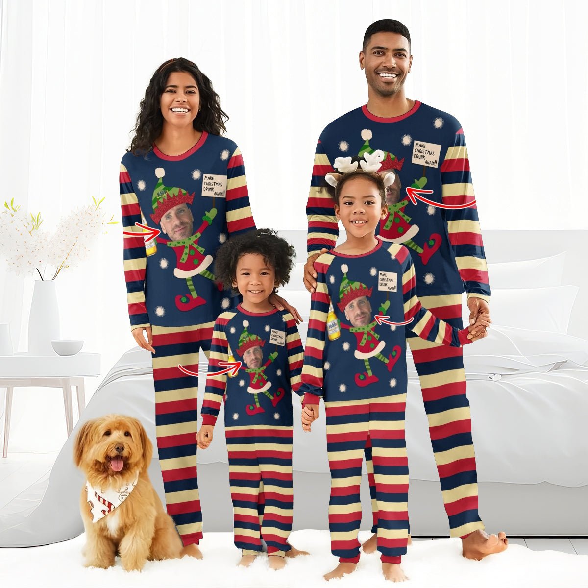 Personalized Face Modelo Make Christmas Drink Again Family Pajamas Set - Flexiquor.com
