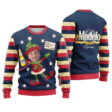 Personalized Modelo Make Christmas Drunk Again Ugly Sweater - Flexiquor.com
