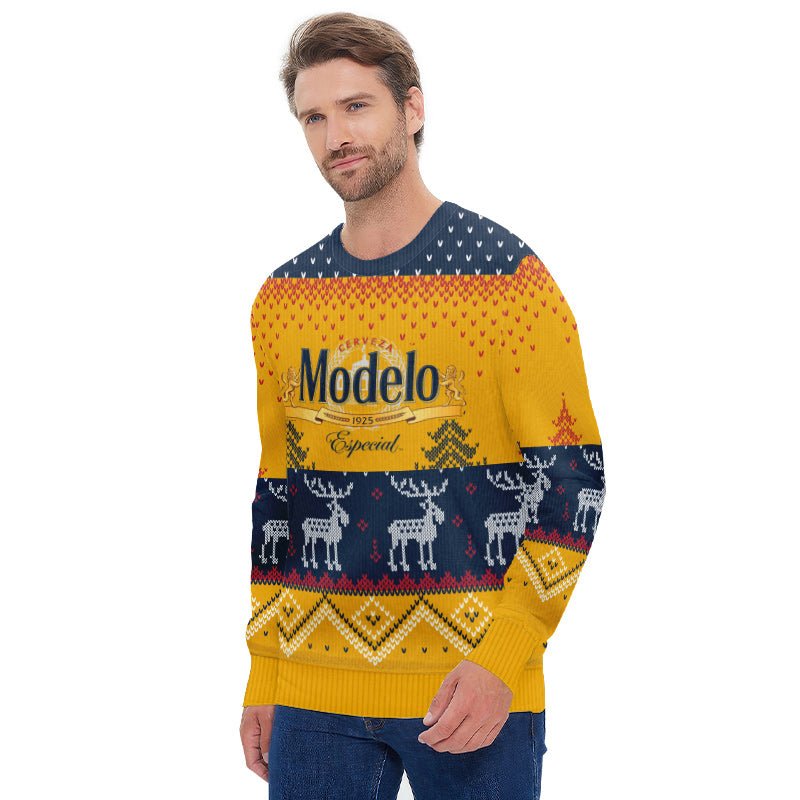 Personalized Modelo Winter Reindeer Ugly Sweater - Flexiquor.com