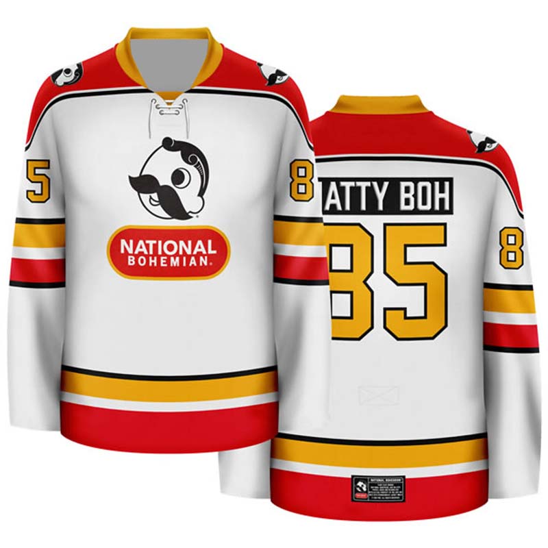 Personalized National Bohemian Stripe Hockey Jersey - Flexiquor.com